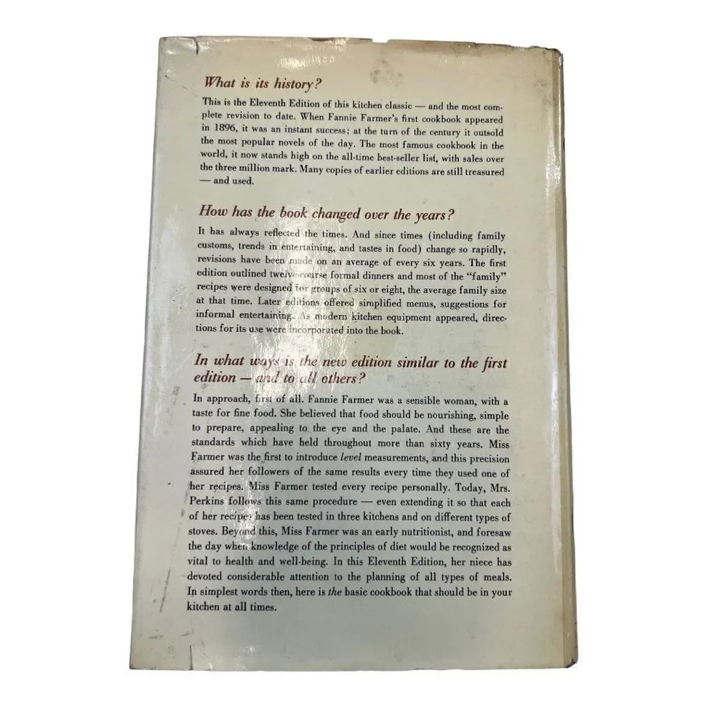 The Fannie Farmer Cookbook by Fannie Merritt Farmer Eleventh Edition Hardcover